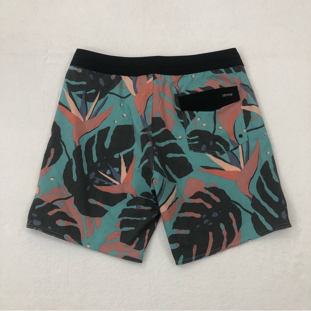 Volcom Stone Cinch Fly Turquoise Black Palm Floral Surf Swim Board Short Men 34 - Picture 8 of 9